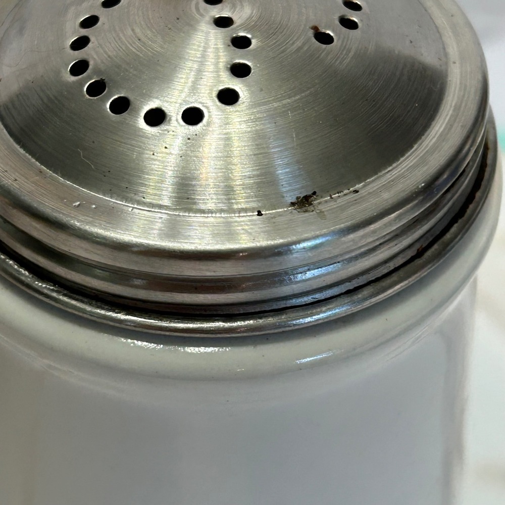Royal Cuisine China Salt and Pepper Shakers White Ceramic Stainless Steel Lids - Picture 7 of 9